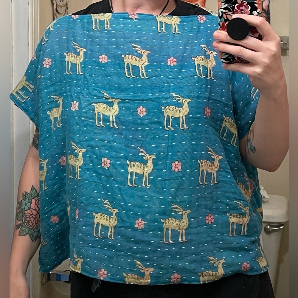 Upcycled Boho Kantha Boxy Crop Top - one size - reversible